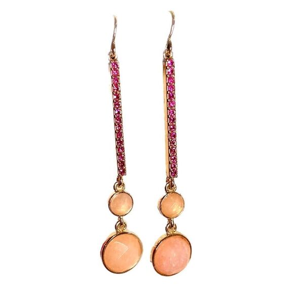 Gold & Pink Rhinestone Drop Earrings - Picture 1 of 4